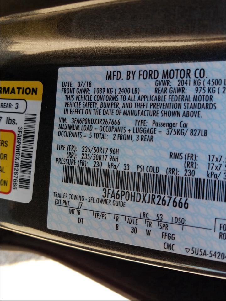 2018 FORD FUSION SE - 3FA6P0HDXJR267666