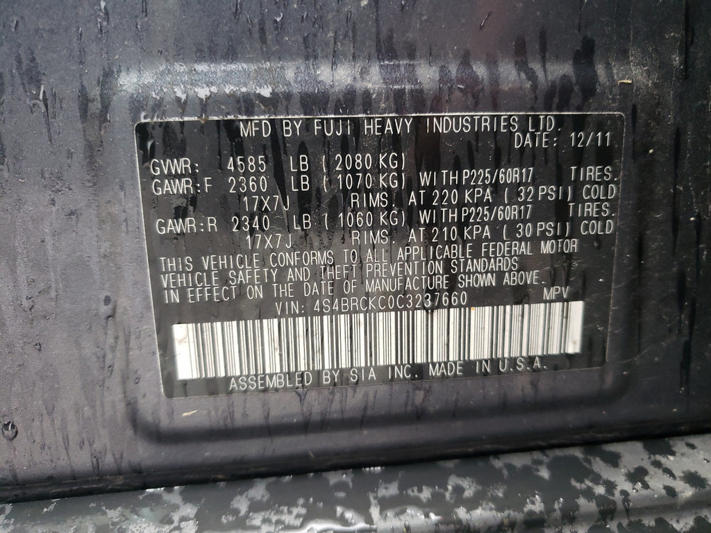 2012 SUBARU OUTBACK 2. - 4S4BRCKC0C3237660