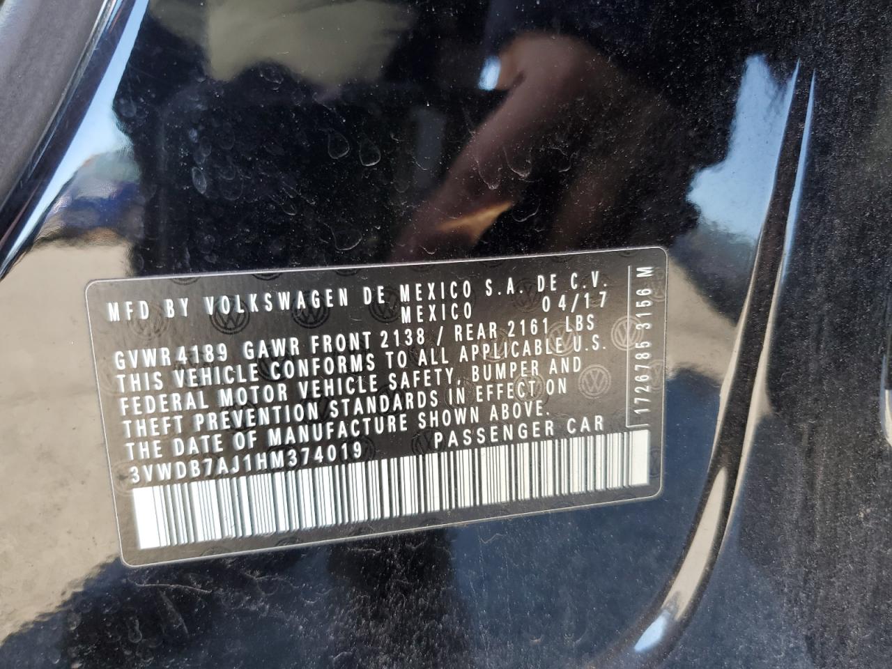 2017 VOLKSWAGEN JETTA SE - 3VWDB7AJ1HM374019