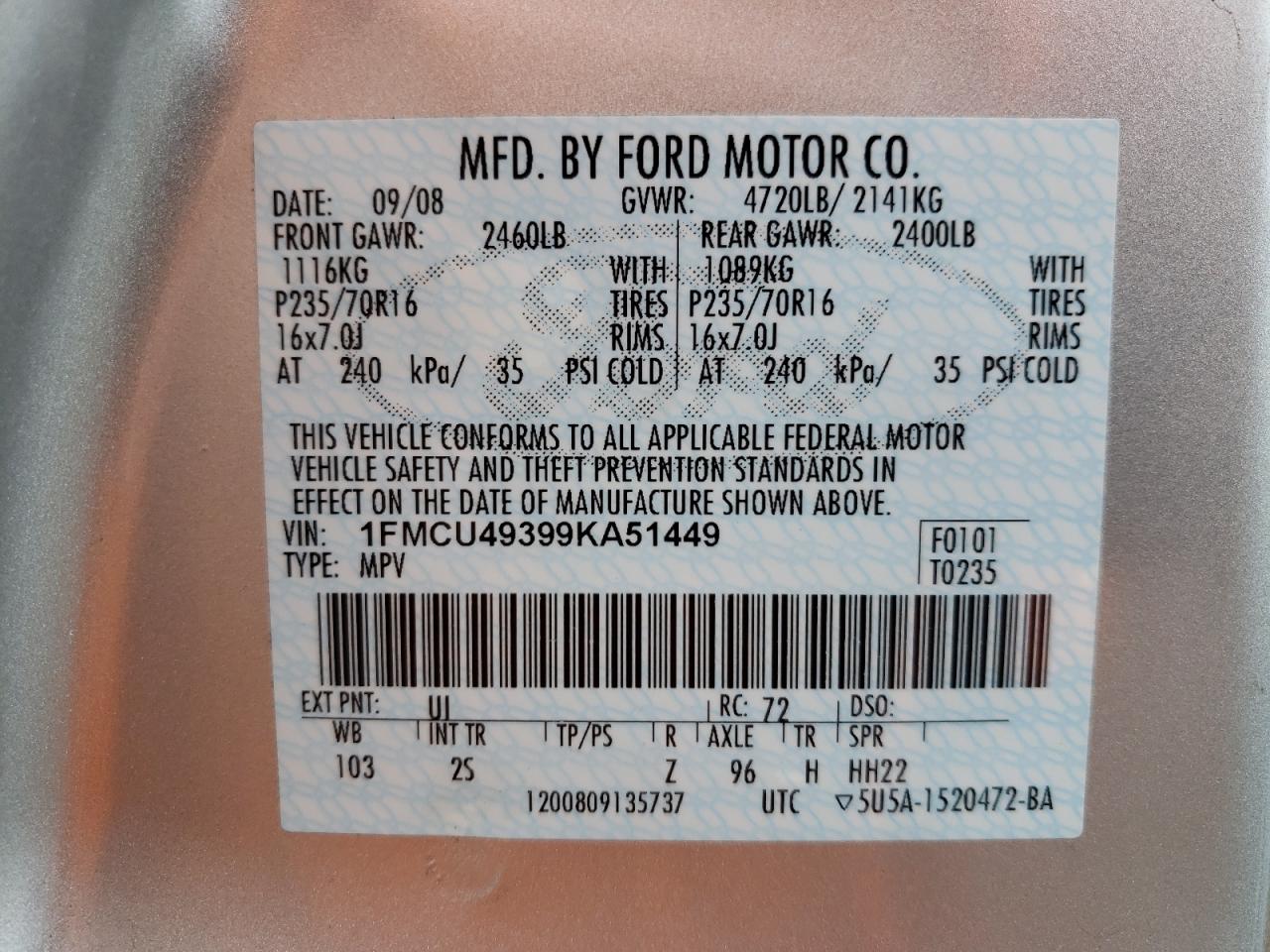 2009 FORD ESCAPE HYB - 1FMCU49399KA51449