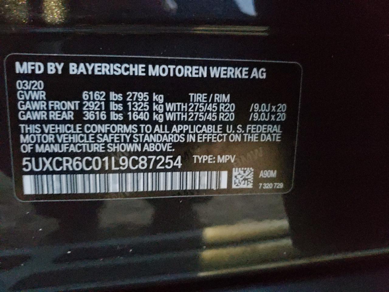 2020 BMW X5 XDRIVE4 - 5UXCR6C01L9C87254