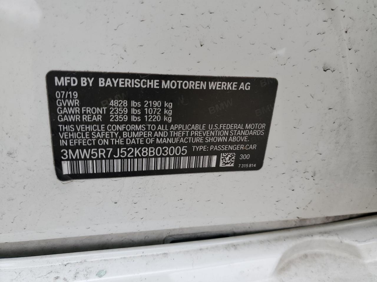 2019 BMW 330XI - 3MW5R7J52K8B03005
