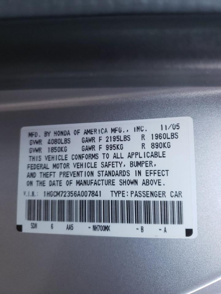 2006 HONDA ACCORD LX - 1HGCM72356A007841