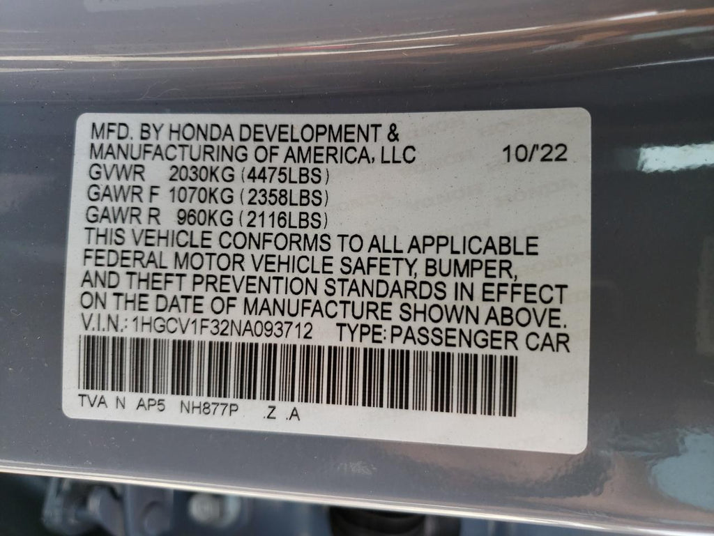 2022 HONDA ACCORD SPO - 1HGCV1F32NA093712