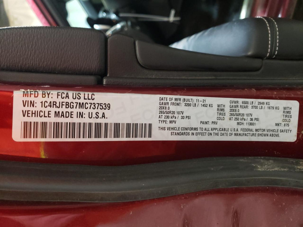 2021 JEEP GRAND CHER - 1C4RJFBG7MC737539
