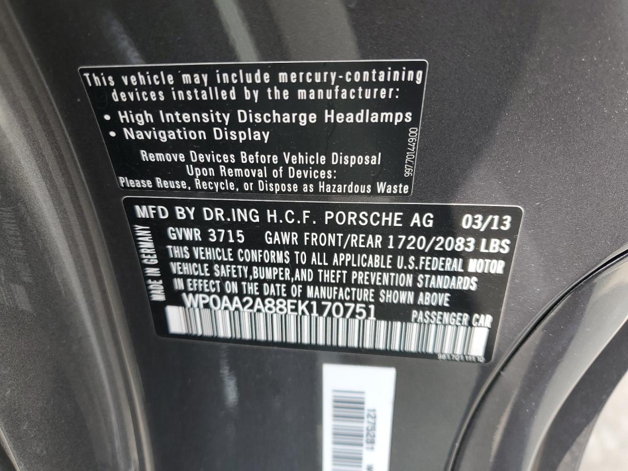 2014 PORSCHE CAYMAN - WP0AA2A88EK170751
