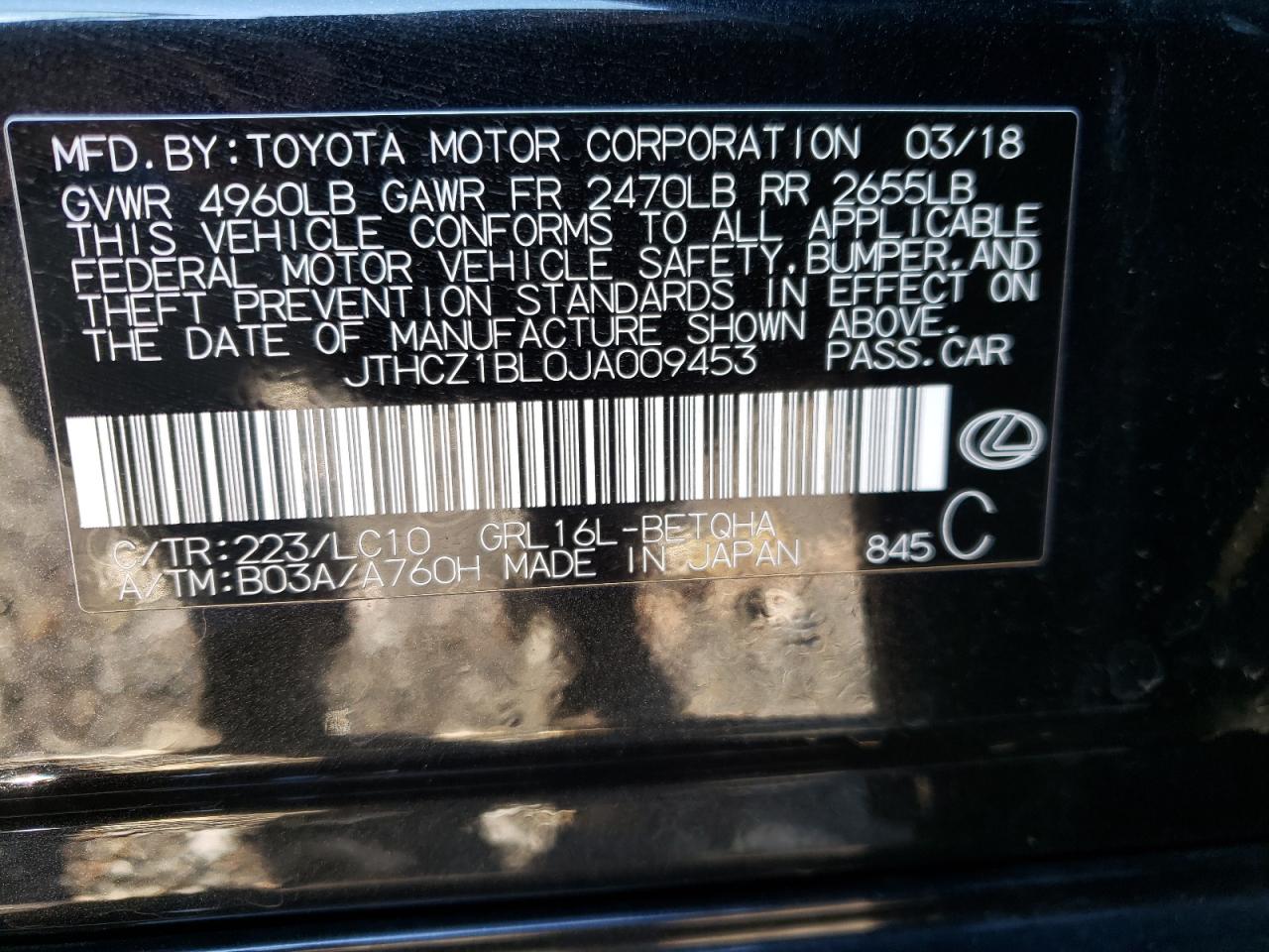 2018 LEXUS GS 350 BAS - JTHCZ1BL0JA009453