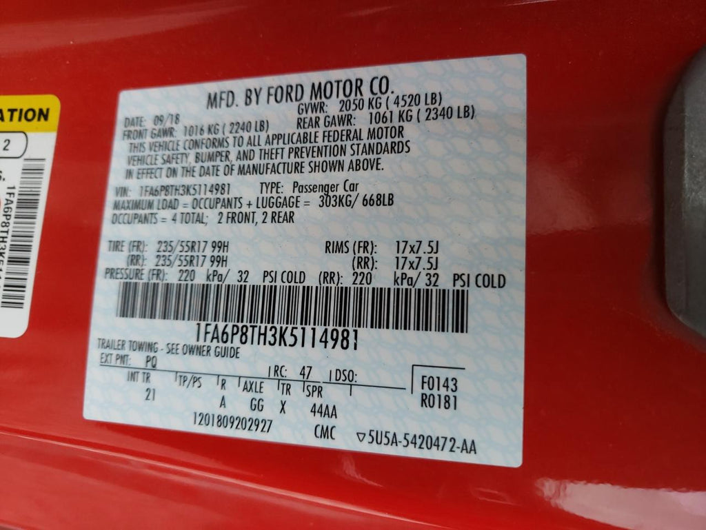 2019 FORD MUSTANG - 1FA6P8TH3K5114981