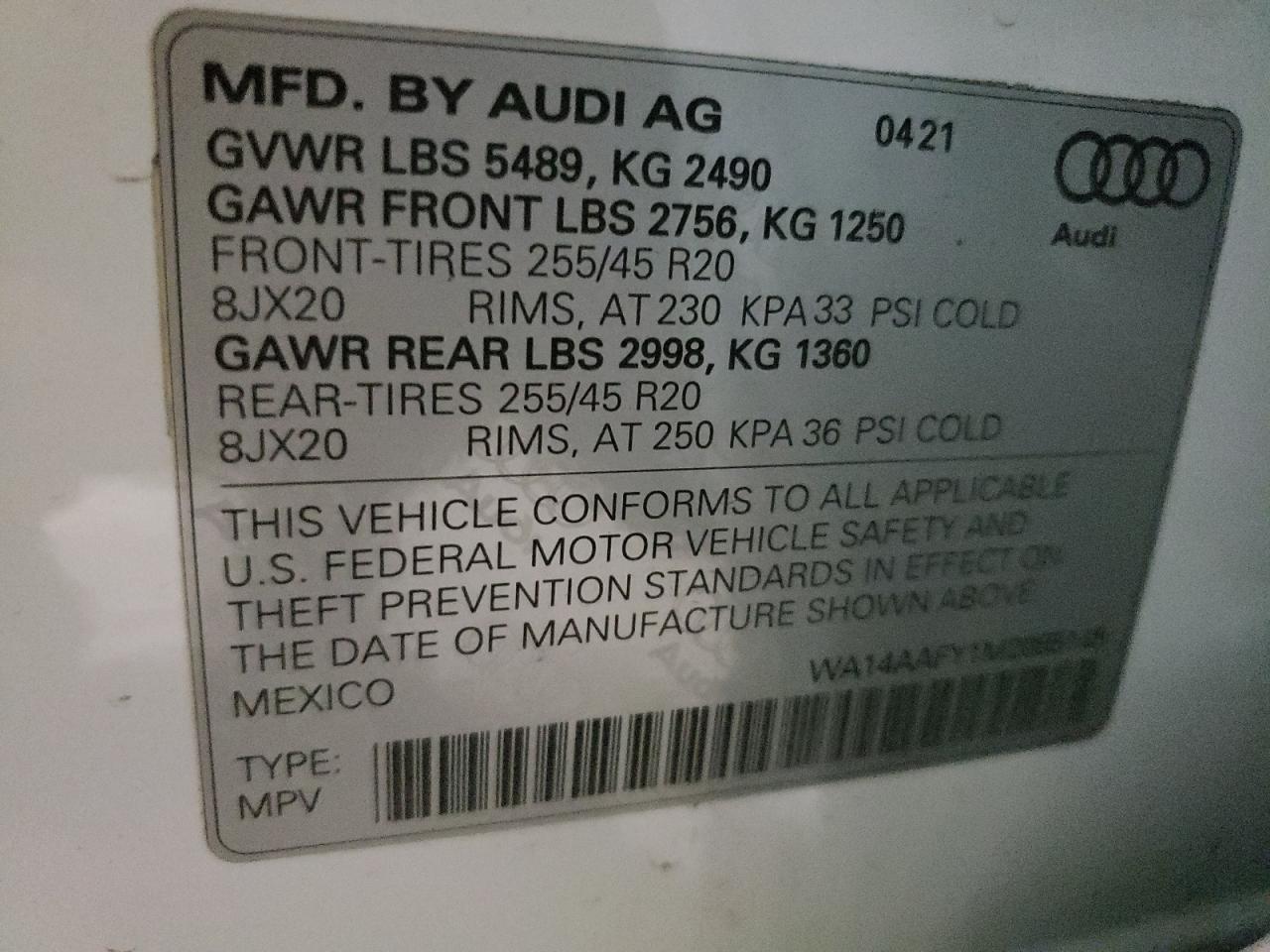 2021 AUDI Q5 SPORTBA - WA14AAFY1M2085145