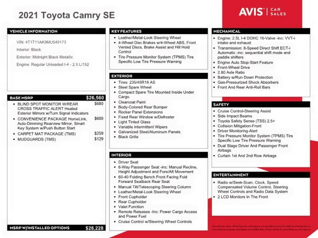 2021 TOYOTA CAMRY SE - 4T1T11AK9MU549173