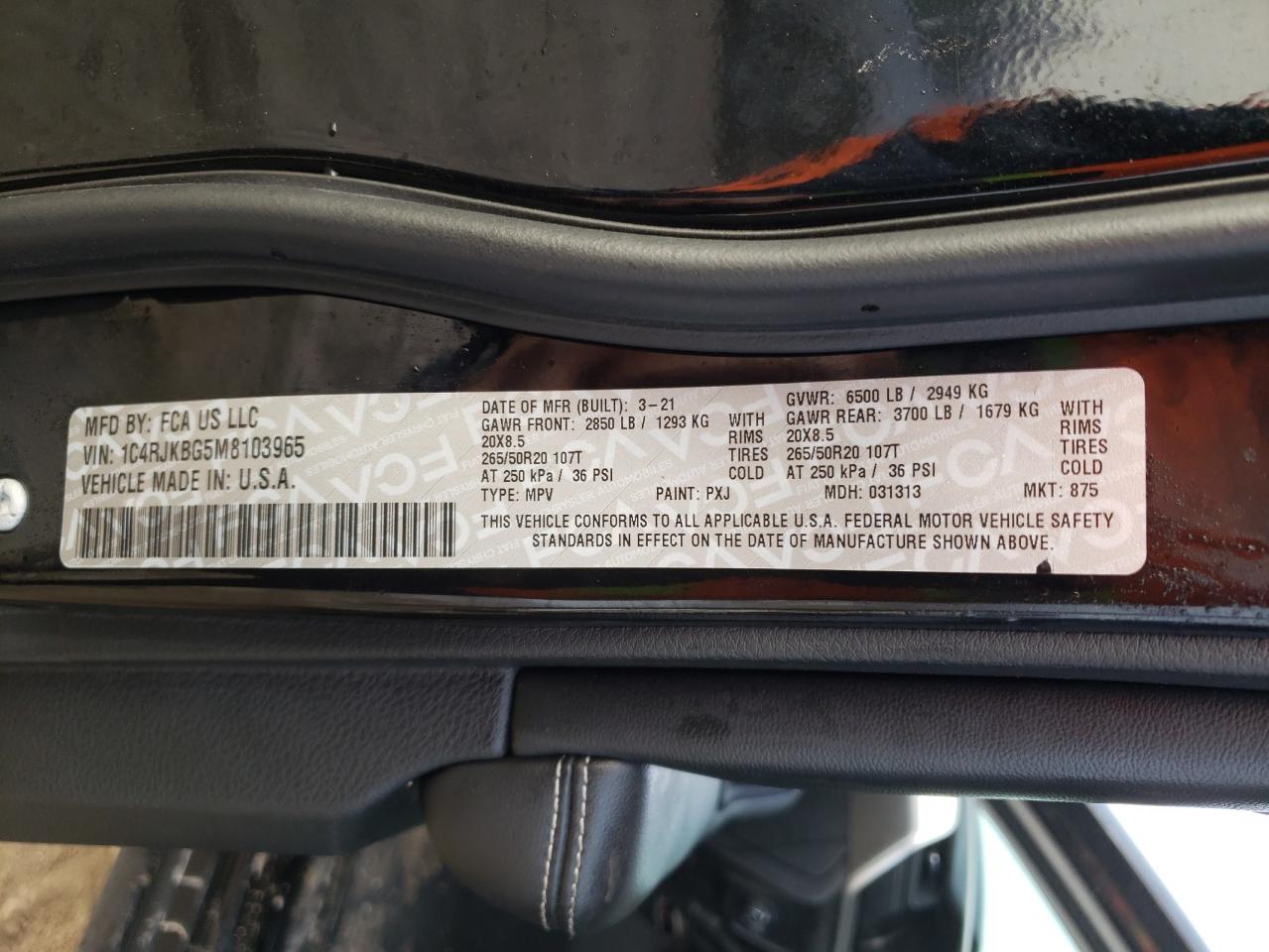 2021 JEEP GRAND CHER - 1C4RJKBG5M8103965