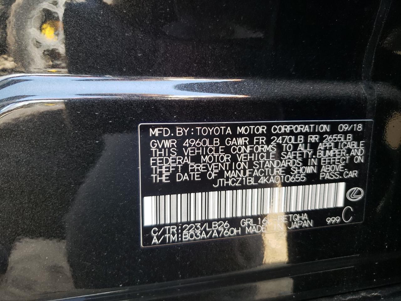 2019 LEXUS GS 350 BAS - JTHCZ1BL4KA010655
